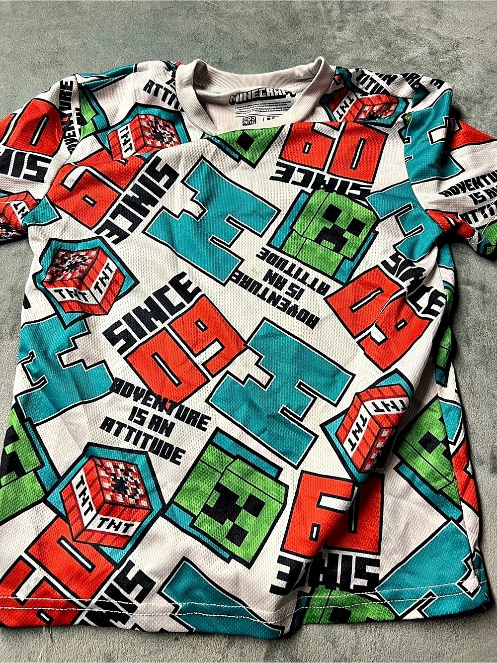 Mad Engine Minecraft All Over Print Since 09 Graphic Tee Boys XS